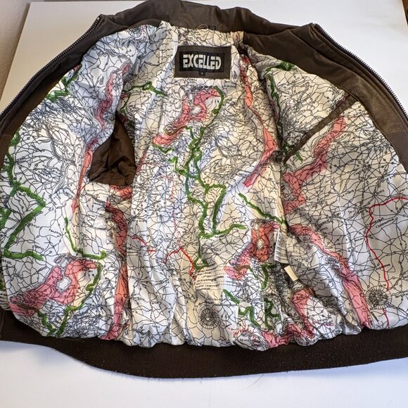 Vintage 80s Excelled Leather Bomber Jacket Patched Top Gun Flight A-2 Map Lining - Picture 5 of 12